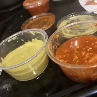 Green and red salsa! Both were delicious and flavorful with a good kick to them!