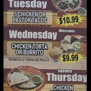 Lunch specials March 2024