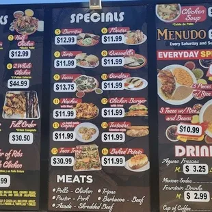 Drive thru menu March 2024