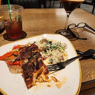 Blackened salmon and risotto creamy mushroom rice! Sooooo good!