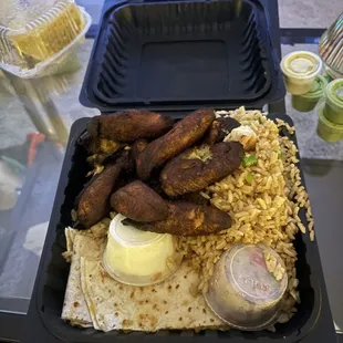 Quesadilla combo with plantains and fried rice