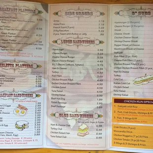 the menu for the restaurant
