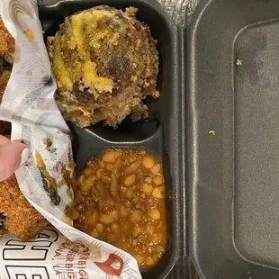 king cake bread pudding (left) and baked beans (right)