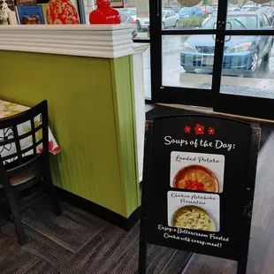 entry with soup du jour sign