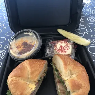 Turkey sandwich and potato soup