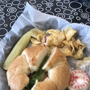 Chicken Salad BLT on Croissant w/Sea Salt Chips &amp; Dill Pickle Wedge