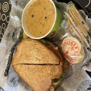 Kelli Cranberry on whole wheat with chicken poblano soup. PLUS a cookie.