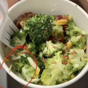 Broccoli salad with a maggot