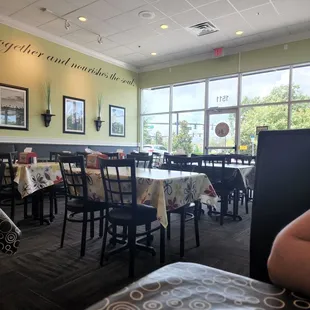 tables and chairs in a restaurant