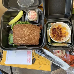 a sandwich and a bowl of soup