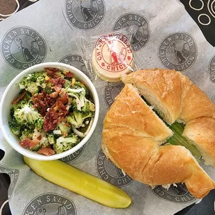 Cranberry Kelli chicken salad on croissant with broccoli salad