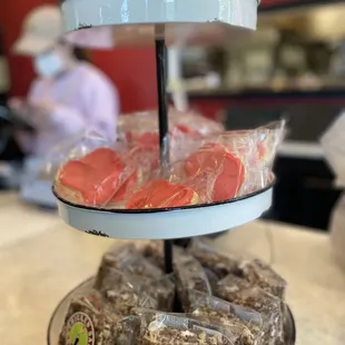 three tiered trays of food