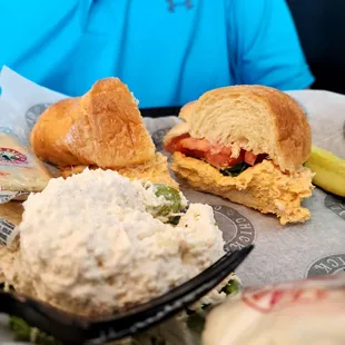 Buffalo Barclay sandwich with a scoop of Fruity Fran