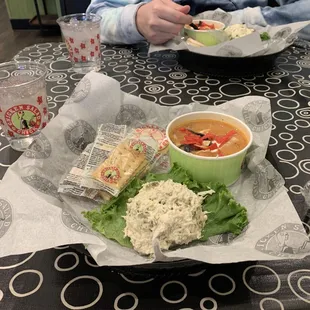 The Chick with Jalapeño Holly Chicken Salad and Chicken Tortilla Soup