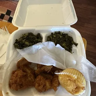 Chicken wings and mustard greens