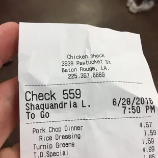 the receipt for the chicken shack