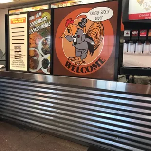 the front counter of the restaurant