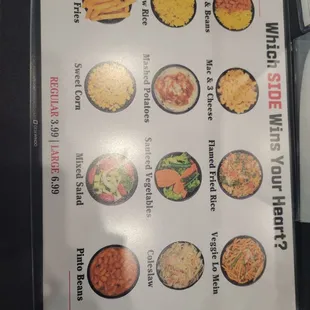 a menu for a variety of dishes