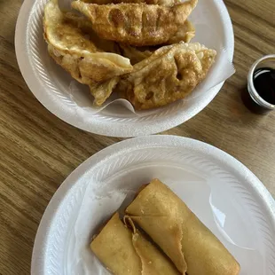 Vegetable egg rolls and gyoza