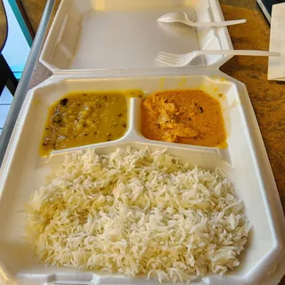 Chicken Tikka masala and daal with garlic naan
