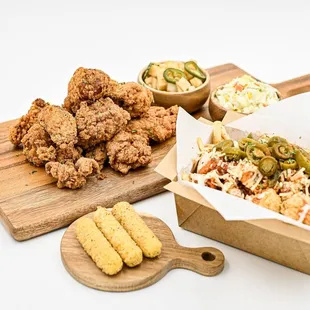 Half Chicken, Rooster Fries, and Cheese Stick