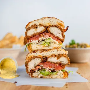 a stack of sandwiches on a table