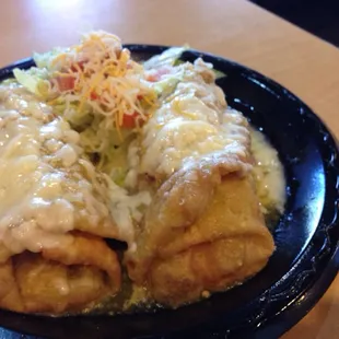 Chicken chimichanga with green sauce