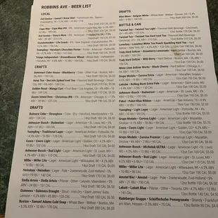 Beer menu