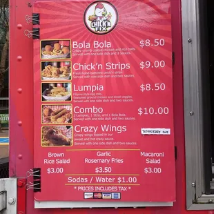 a menu on a food truck