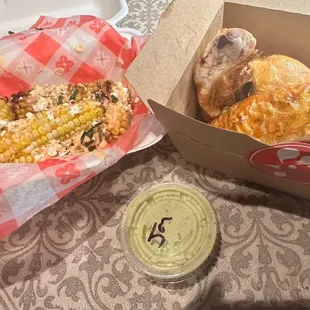 Street-style Corn Chicharrones and 1/2 roasted chicken