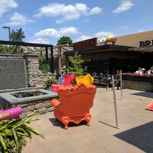 The beautiful outdoor seating with water and fire features.