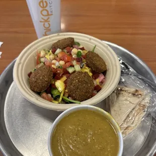 Falafel bowl and lentil soup