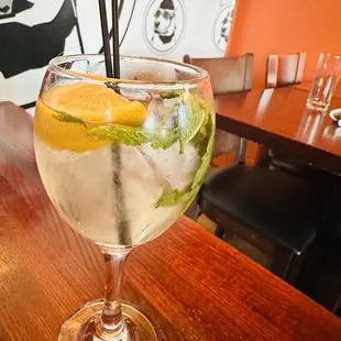 a glass of water on a table