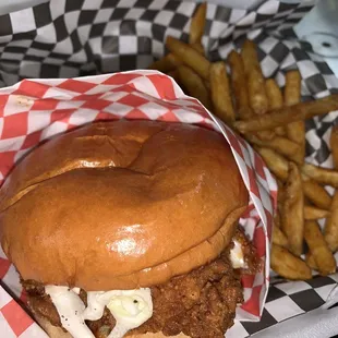 Chicken sandwich with fries