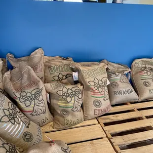 bags of coffee on pallets