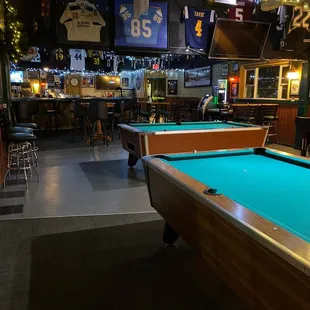 a pool table in the middle of the room