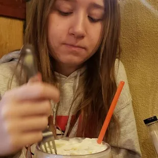 A booze-free peach daiquiri for Kylie.