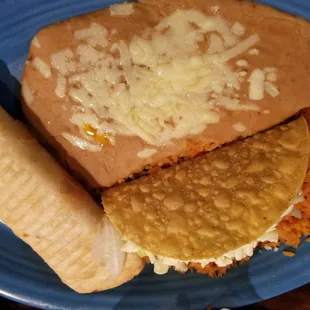 Sorry its upside down! Very yummy pick 2 with beef taco and chicken chimichanga. Rice is so good!!!