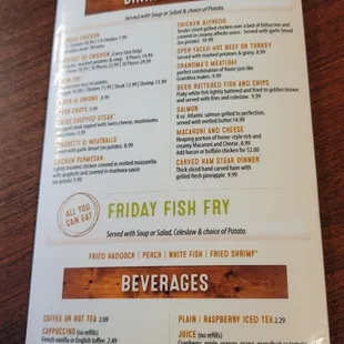 One page of the dinners and just like a classic Wisconsin ya hey! Friday fish fry all you can eat