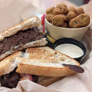 Patty Melt with a side of okra