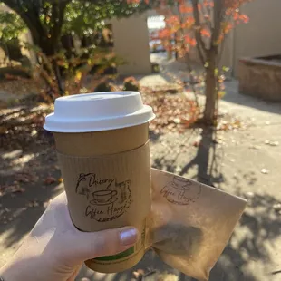 My matcha latte and flaxseed brownie!