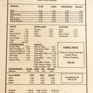 prices of mexican food