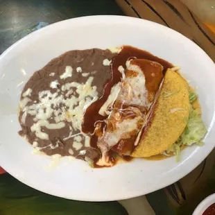 Ground Beef Enchilada, Taco and Beans. " Speedy Gonzales"