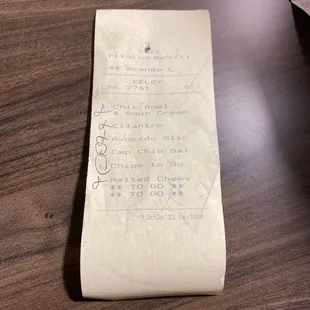 a receipt on a table