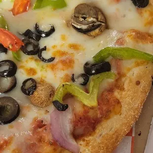 The cheese is solidified and mushrooms on the pizza.