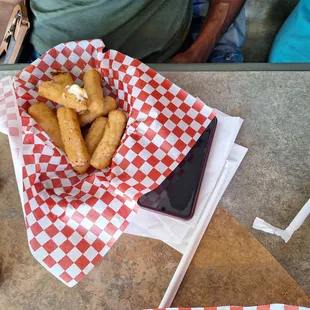 The very freshly made mozzarella sticks.