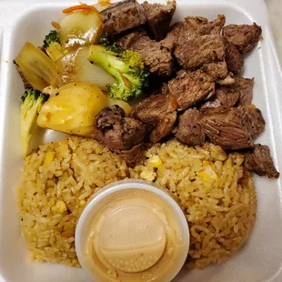 beef, broccoli, and rice