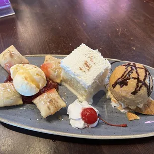 Trio - dessert sampler sopaipilla, tres leches and fried ice cream - good for two.