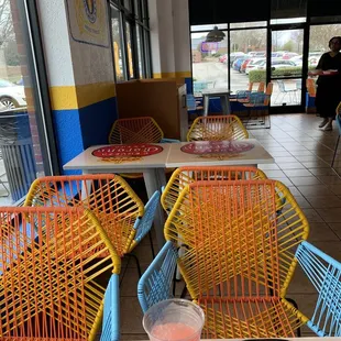 tables and chairs in a restaurant