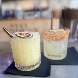 Pineapple coconut Margarita (Omg delish) and spicy Margarita - $12ish each